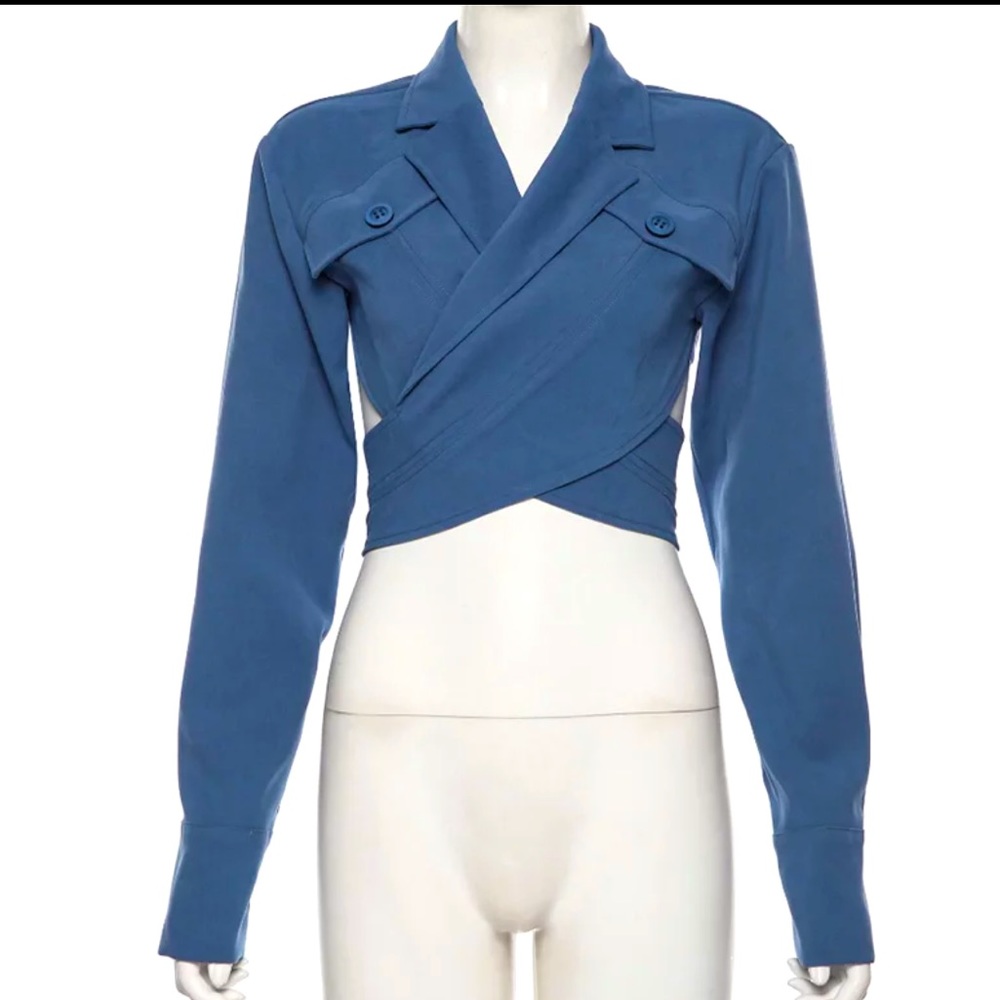 Wraparound long sleeve crop top with lapel